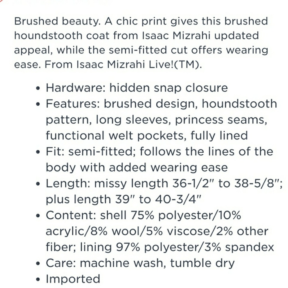 Issac mizrahi houndstooth coat sz 1X NWT 🧡💛💚💙❤ - Picture 7 of 7